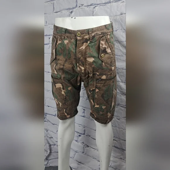 French Connection FCUK Men's Cargo Jean Shorts Vintage Y2K Camo Sz 30 Actual 32 - Picture 1 of 13